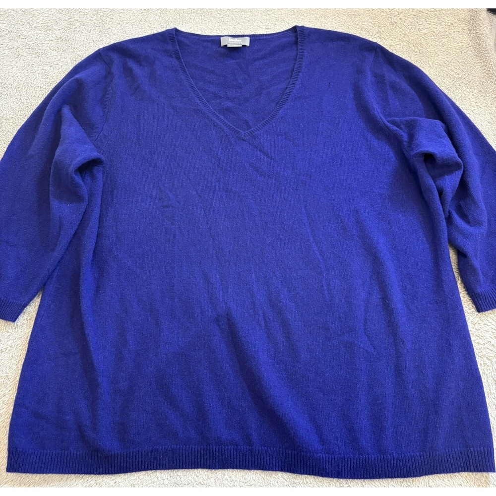 Neiman Marcus Cashmere Sweater Womens 2X Royal Blue V-Neck 3/4 Sleeve Pullover - Picture 3 of 13
